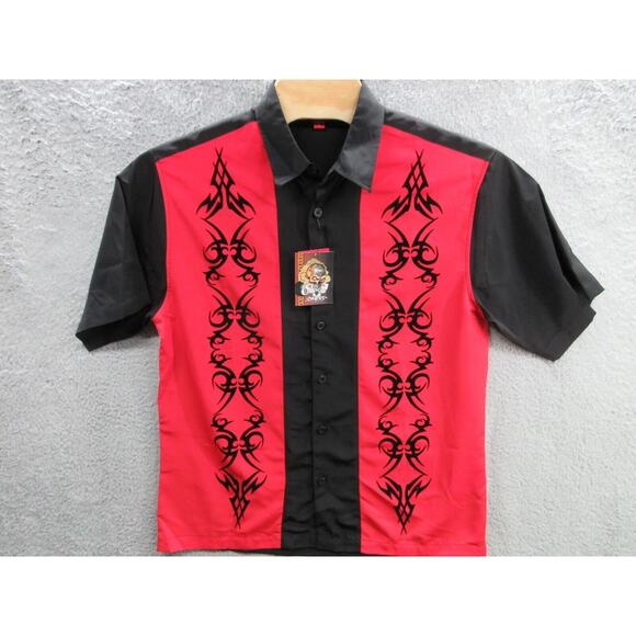 NWT Vintage Y2K JNCO Jeans Men's Large Red Black Button Shirt w/ Tribal Designs - Picture 1 of 16